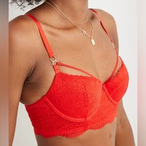Aerie Real Power Paisley Lace Strappy Red Balconette Bra 34D NWT
